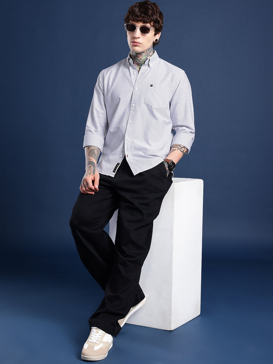 Light Grey Full Sleeve Chambray Cotton Shirt