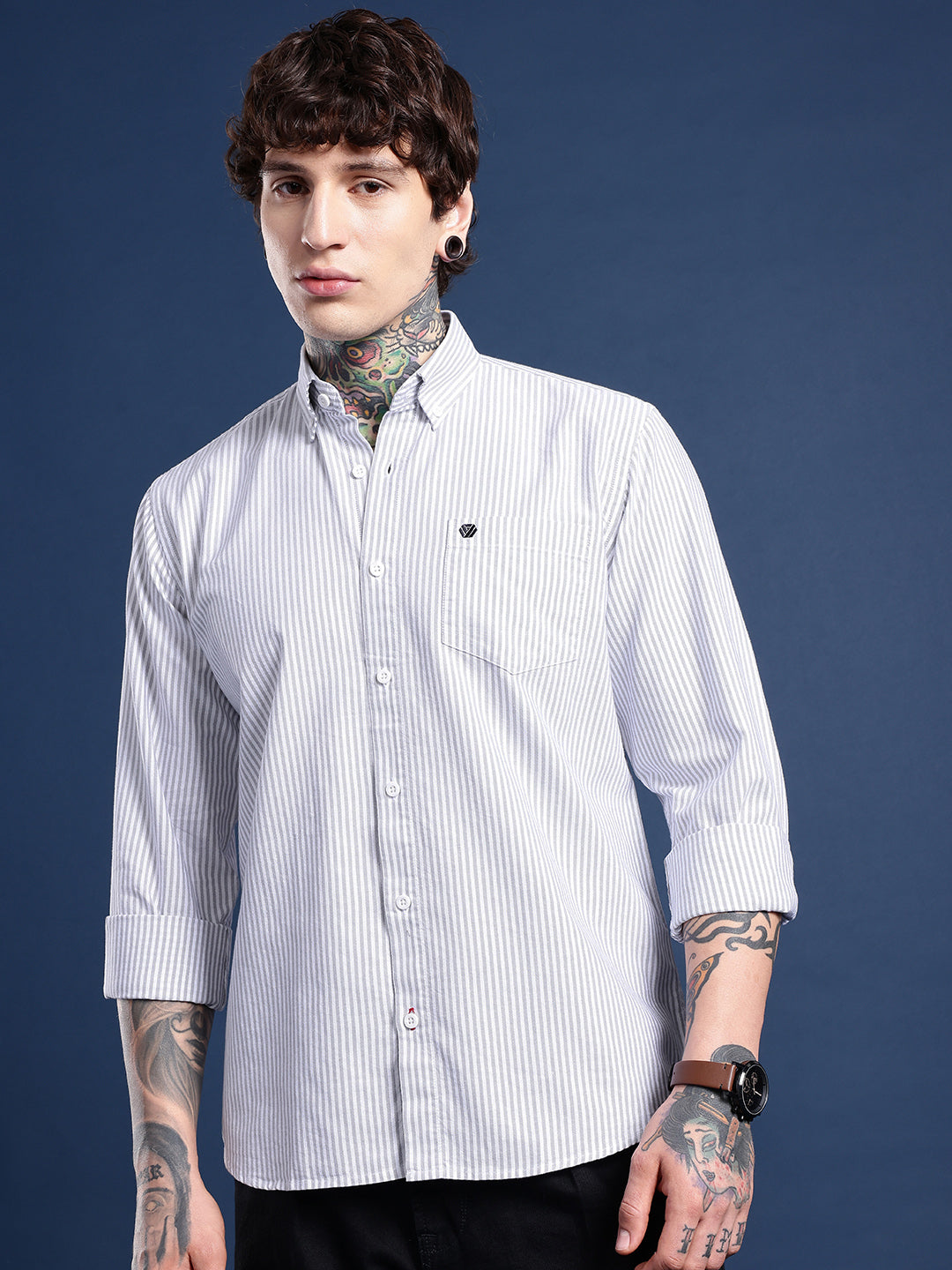 Light Grey Full Sleeve Chambray Cotton Shirt