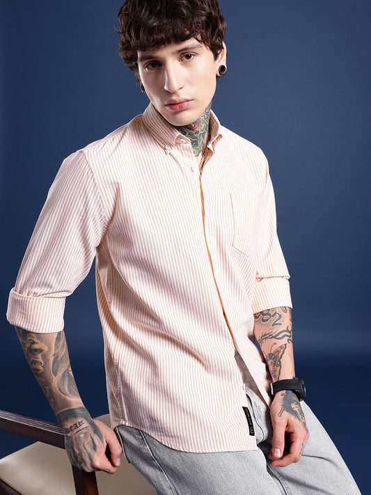 Orange Full Sleeve Chambray Cotton Shirt