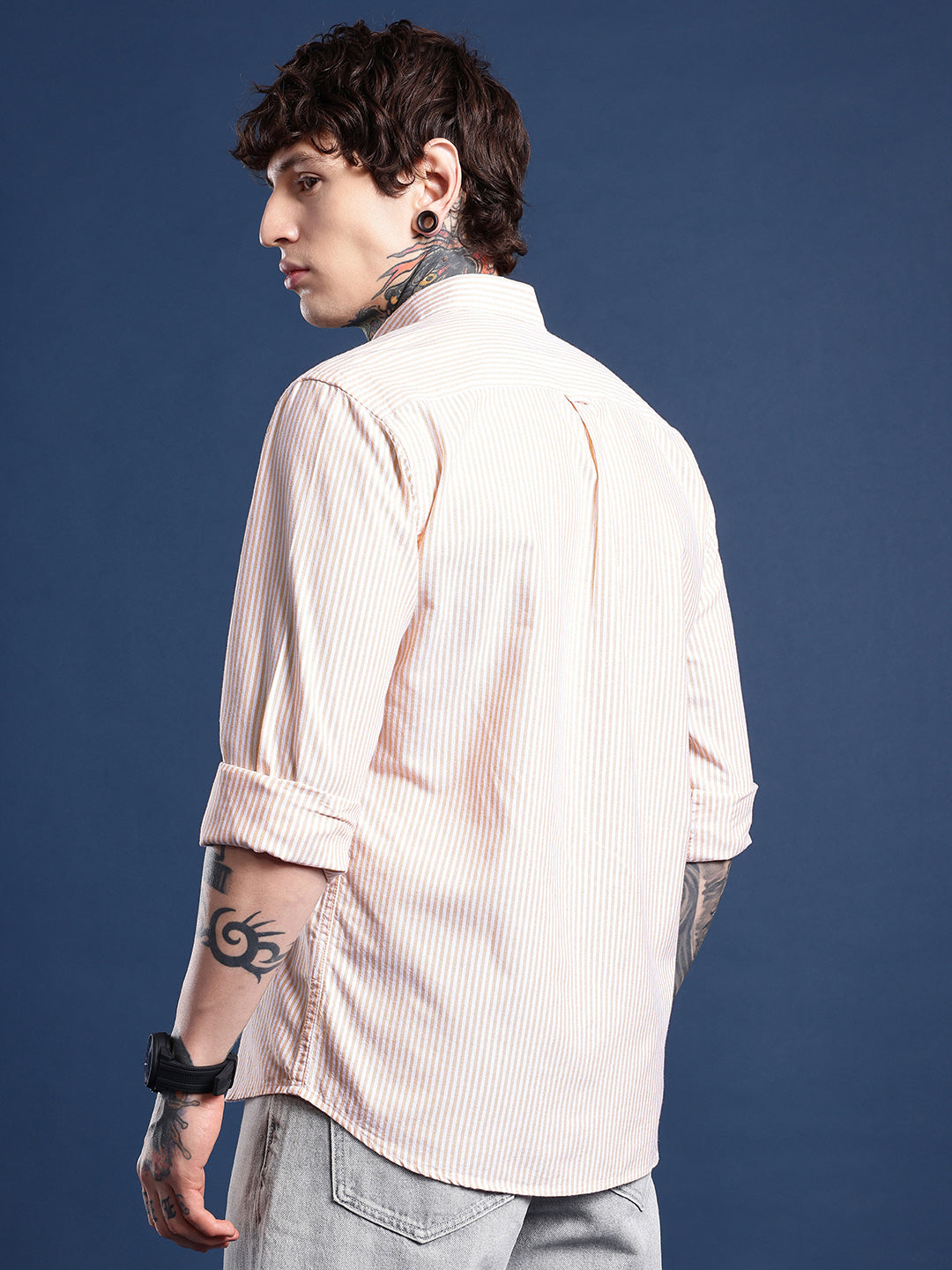 Orange Full Sleeve Chambray Cotton Shirt
