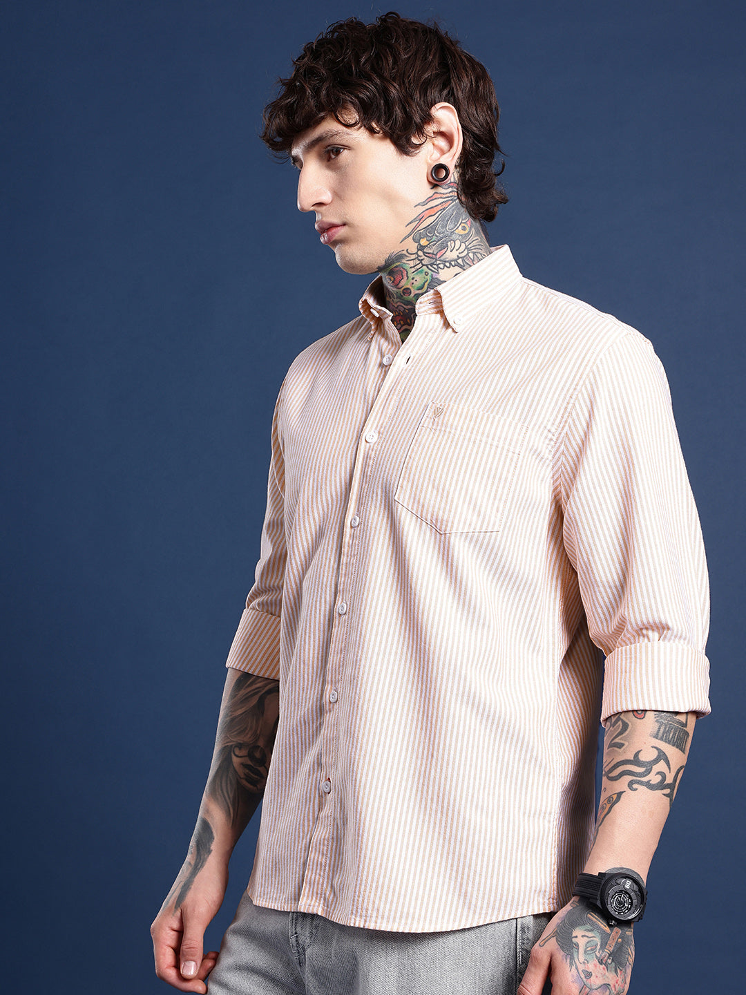 Orange Full Sleeve Chambray Cotton Shirt
