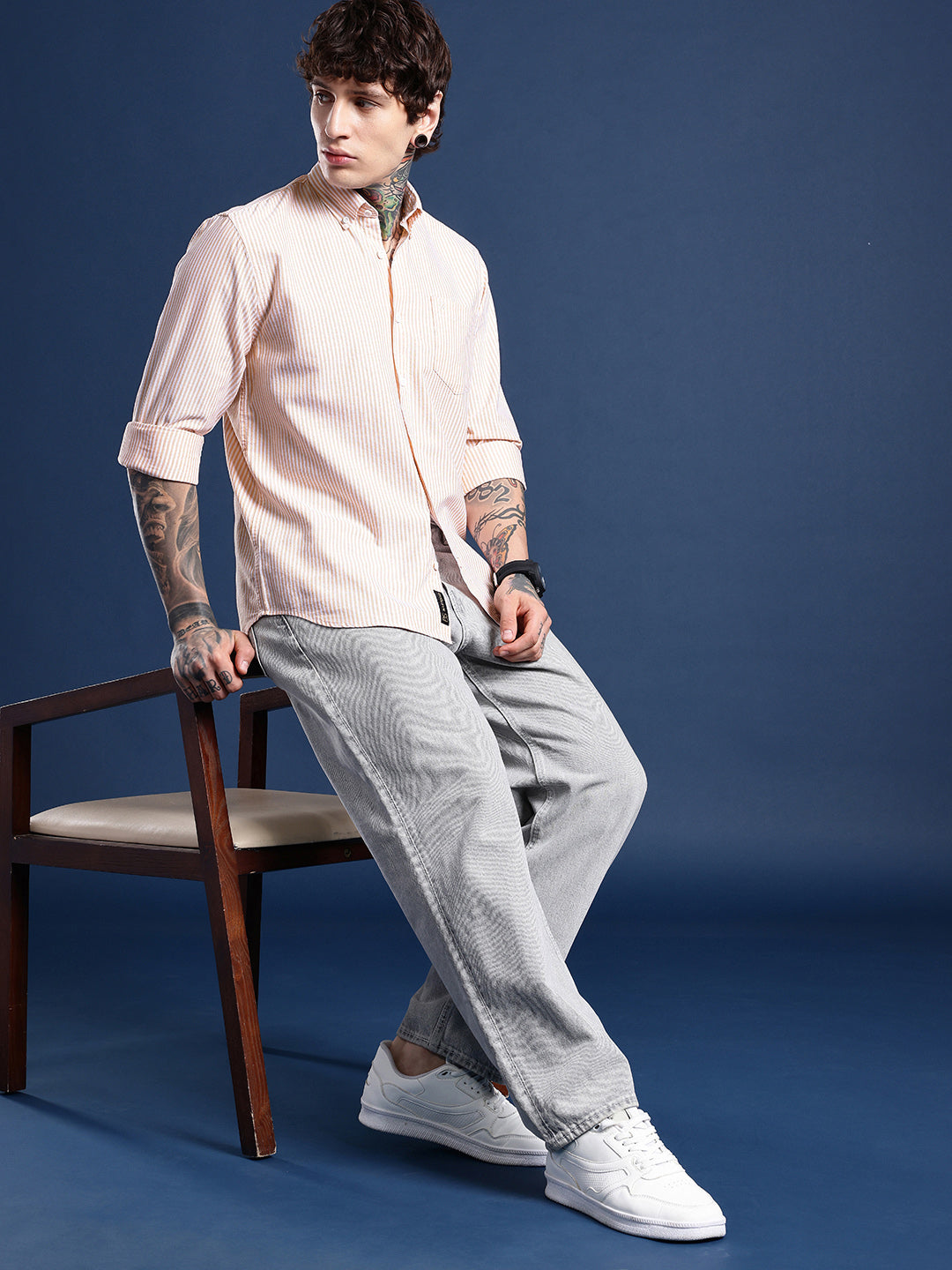 Orange Full Sleeve Chambray Cotton Shirt