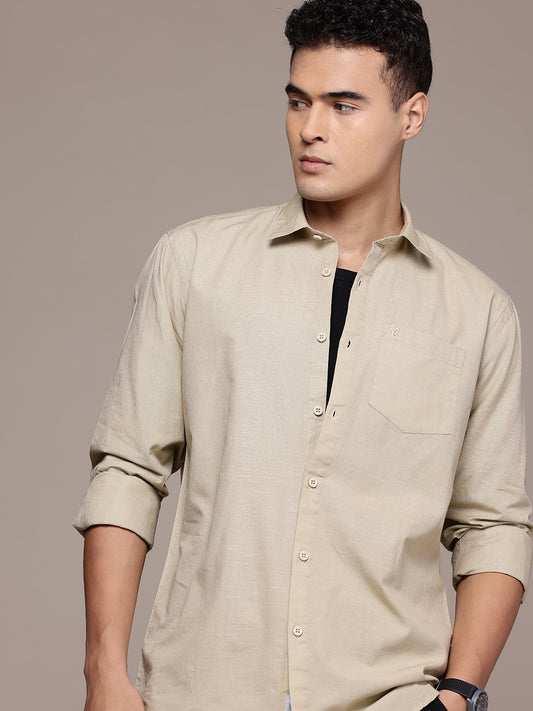 Beige Full Sleeve Cotton Linen Shirt