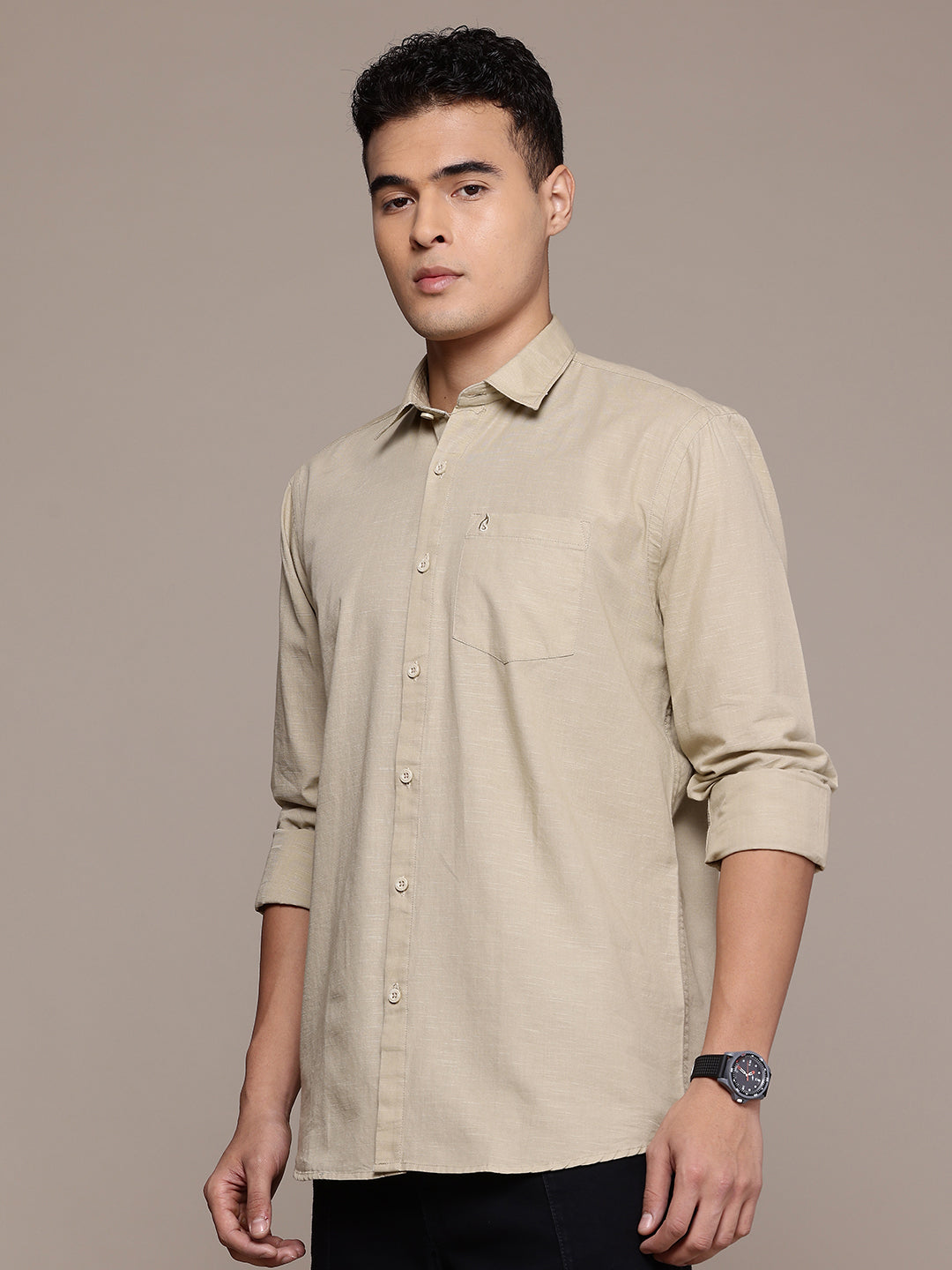 Beige Full Sleeve Cotton Linen Shirt