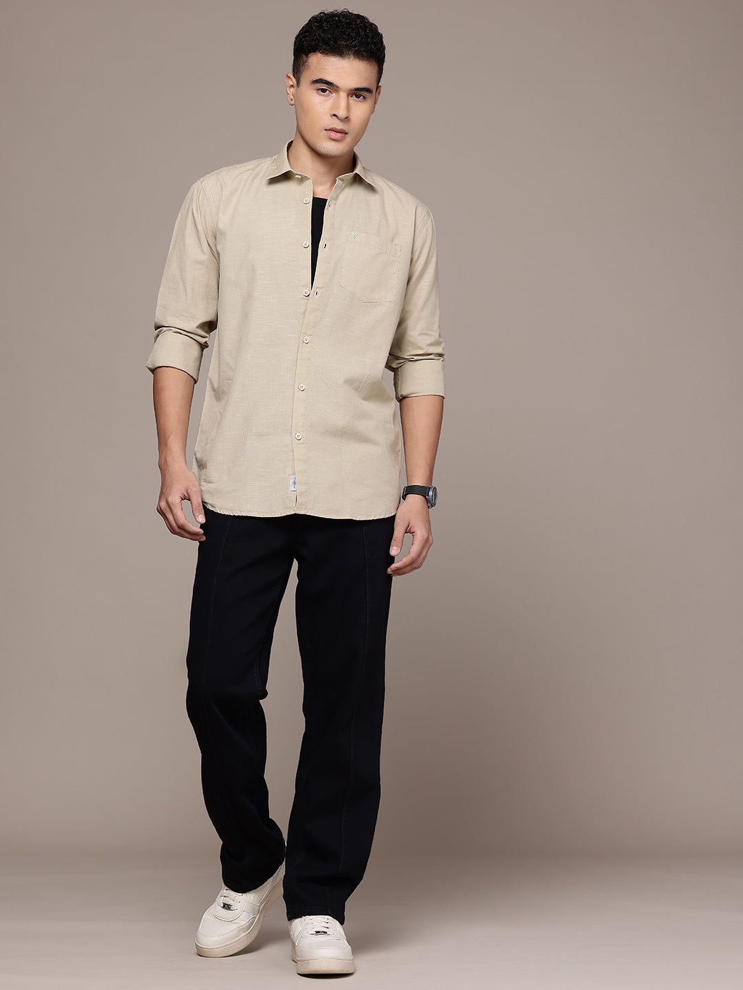 Beige Full Sleeve Cotton Linen Shirt