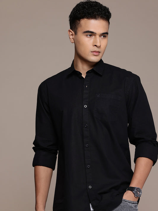 Black Full Sleeve Cotton Linen Shirt