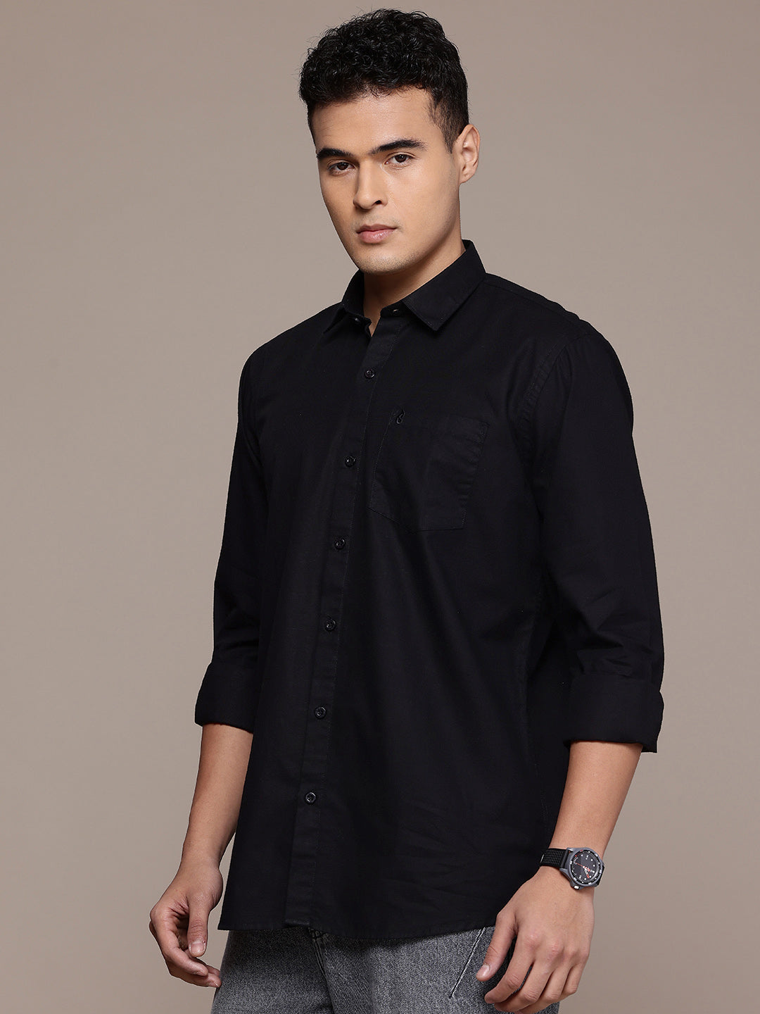 Black Full Sleeve Cotton Linen Shirt