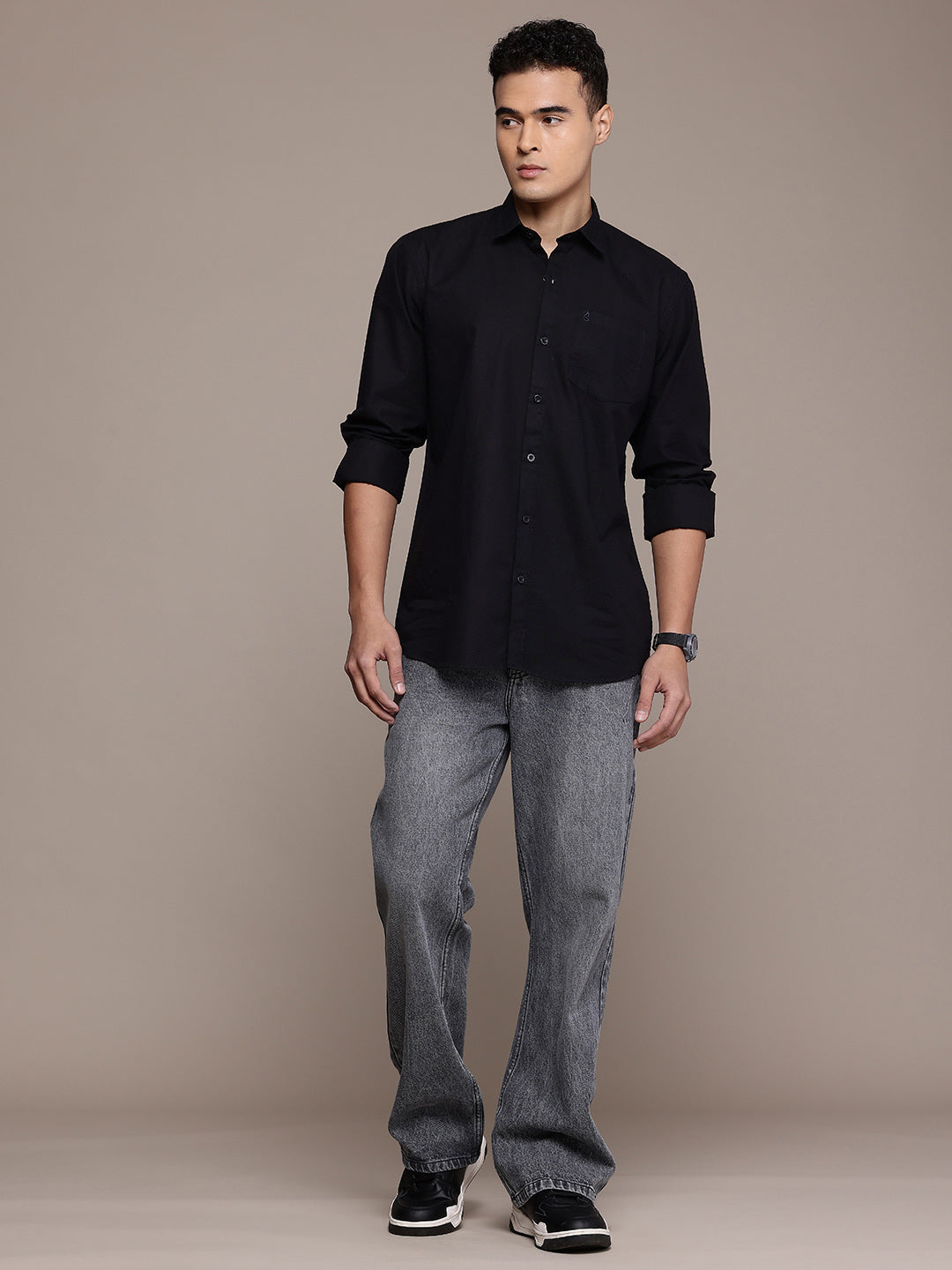 Black Full Sleeve Cotton Linen Shirt