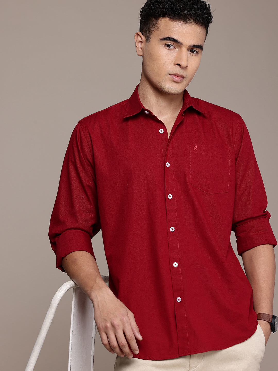 Carmine Maroon Full Sleeve Cotton Linen Shirt