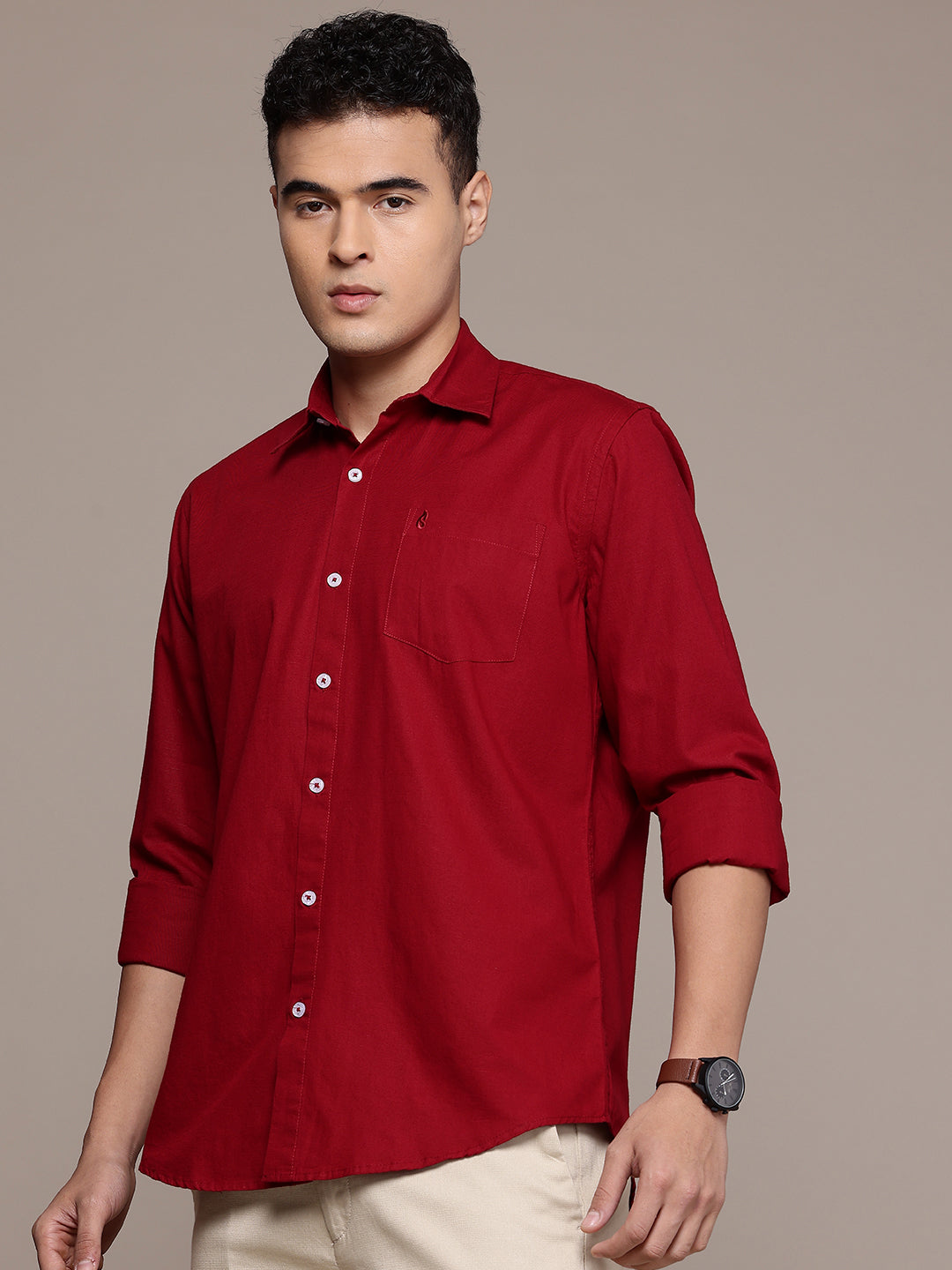 Carmine Maroon Full Sleeve Cotton Linen Shirt