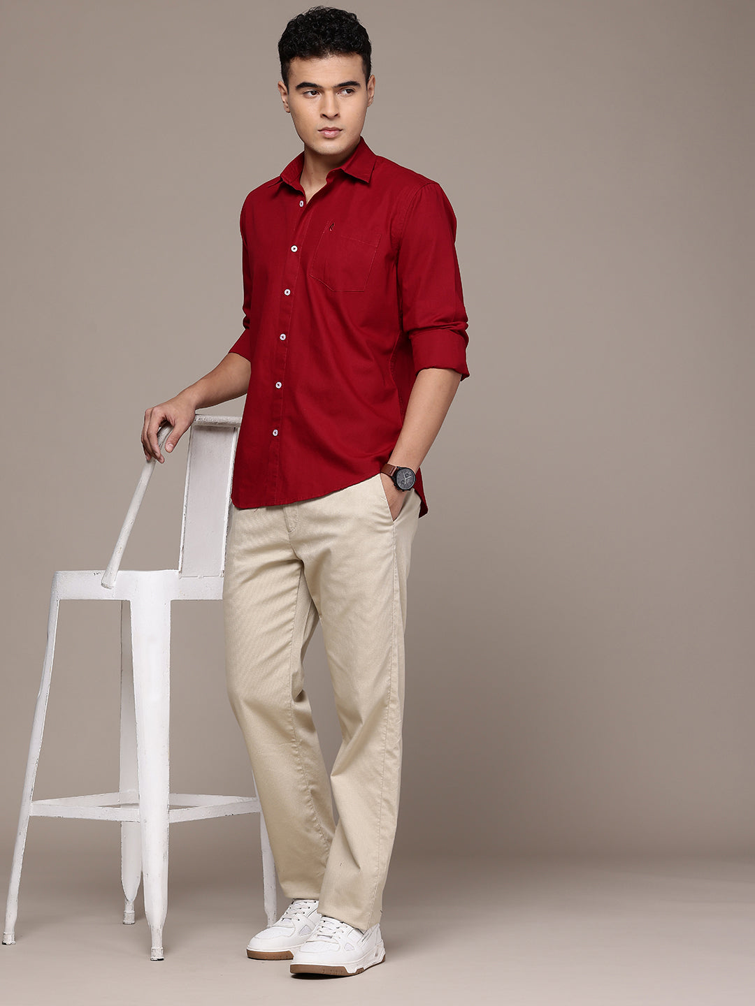 Carmine Maroon Full Sleeve Cotton Linen Shirt