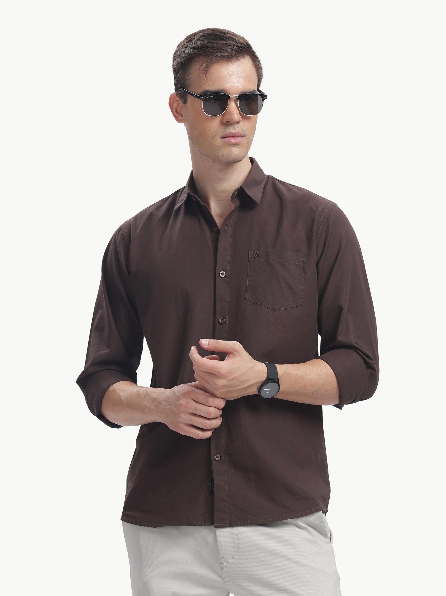 Coffee Full Sleeve Cotton Linen Shirt