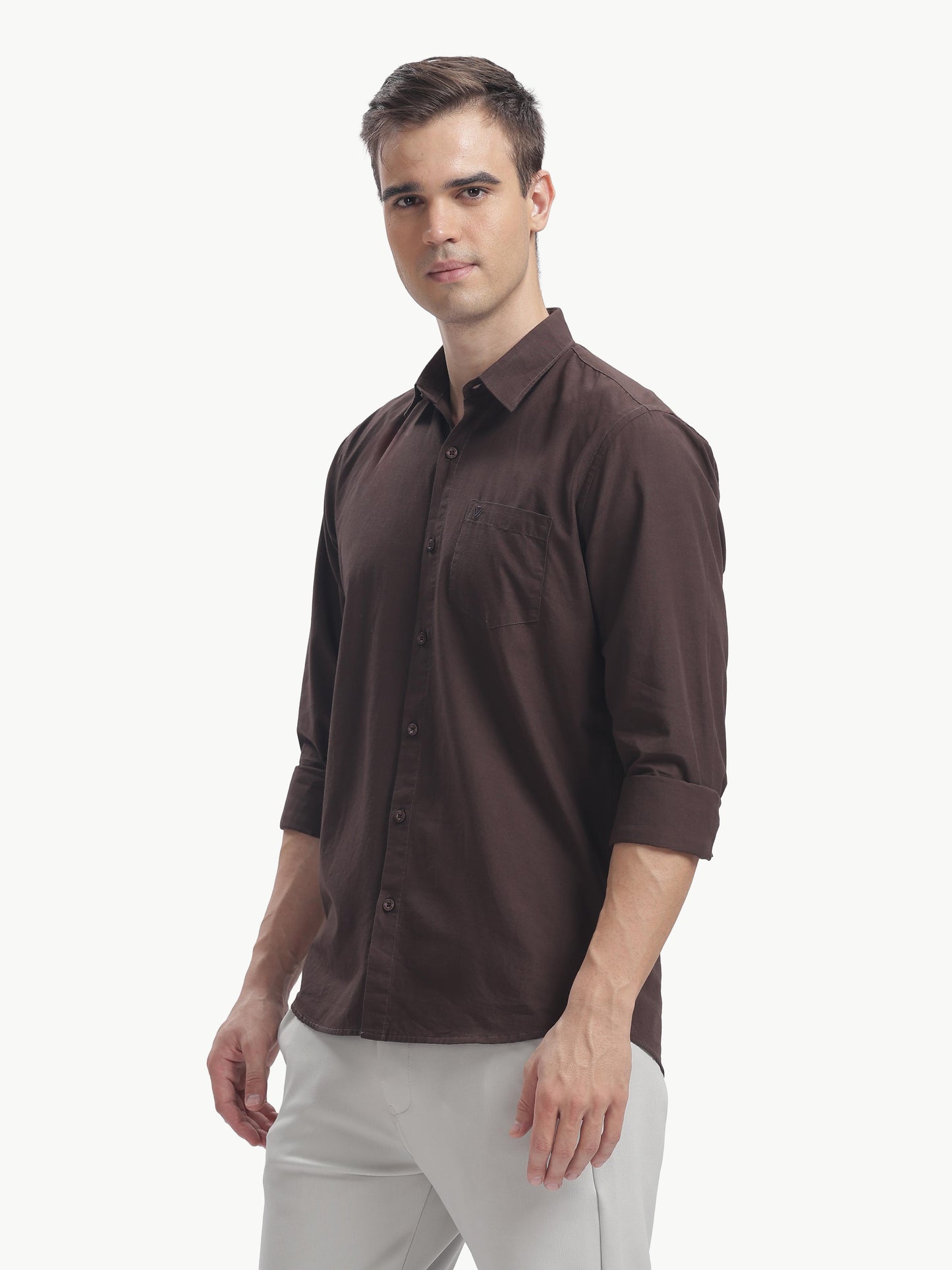Coffee Full Sleeve Cotton Linen Shirt