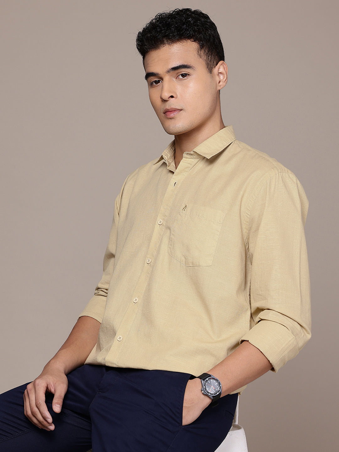 Cream Full Sleeve Cotton Linen Shirt