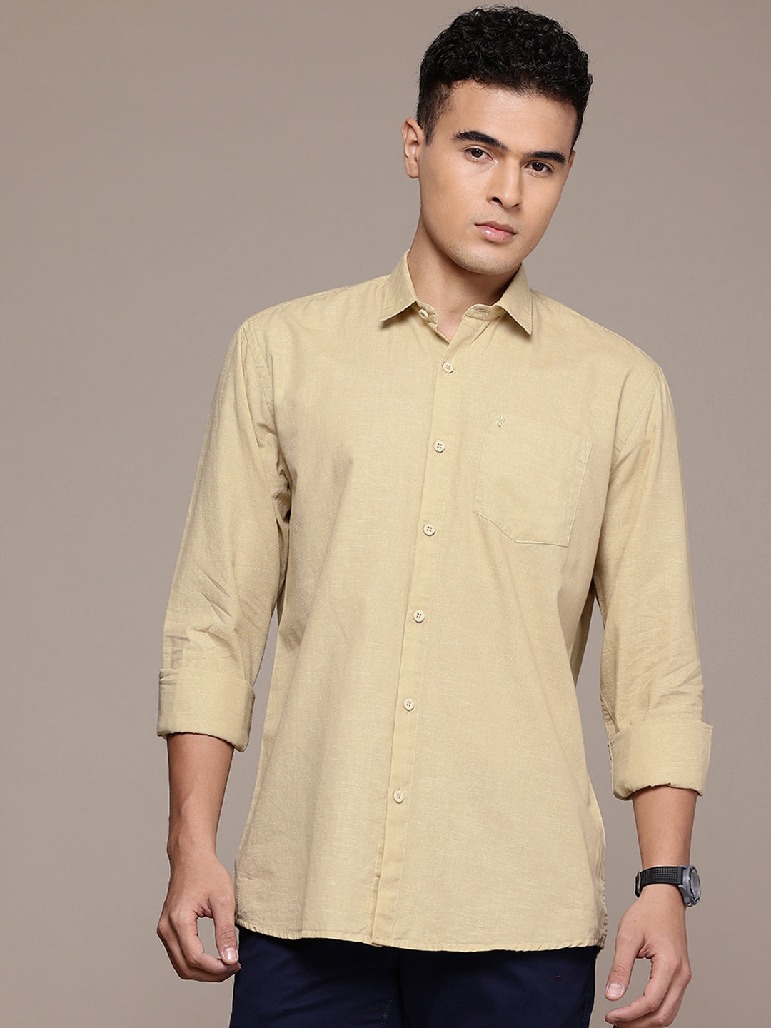 Cream Full Sleeve Cotton Linen Shirt