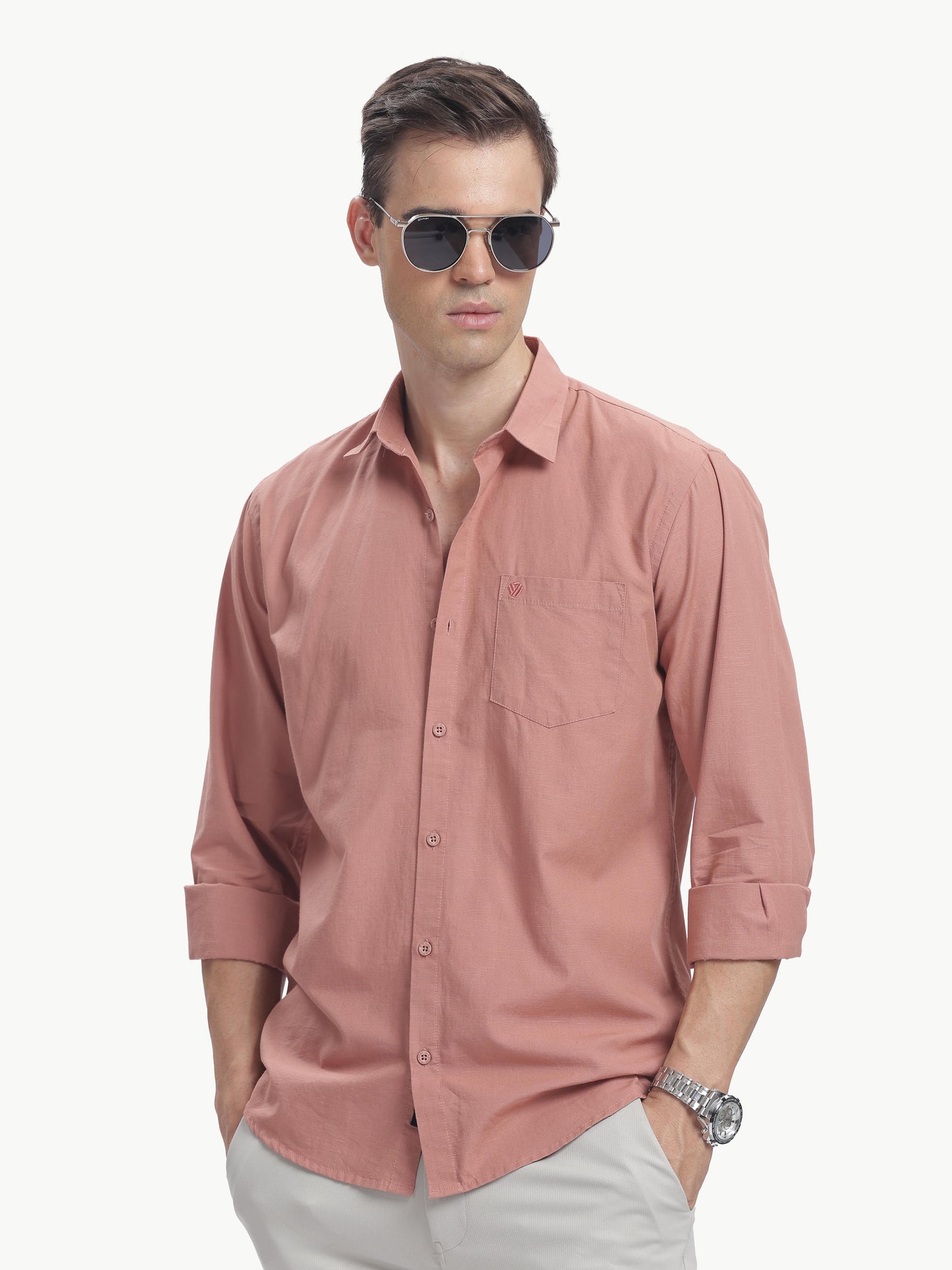 Dusty Pink Full Sleeve Cotton Linen Shirt