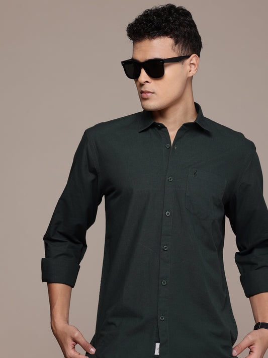 Green Full Sleeve Cotton Linen Shirt