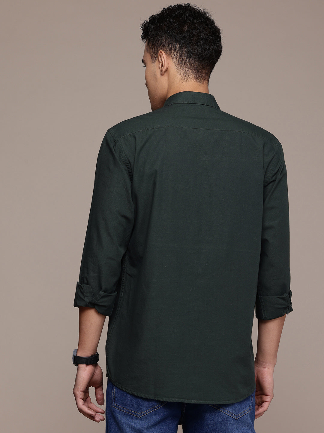 Green Full Sleeve Cotton Linen Shirt