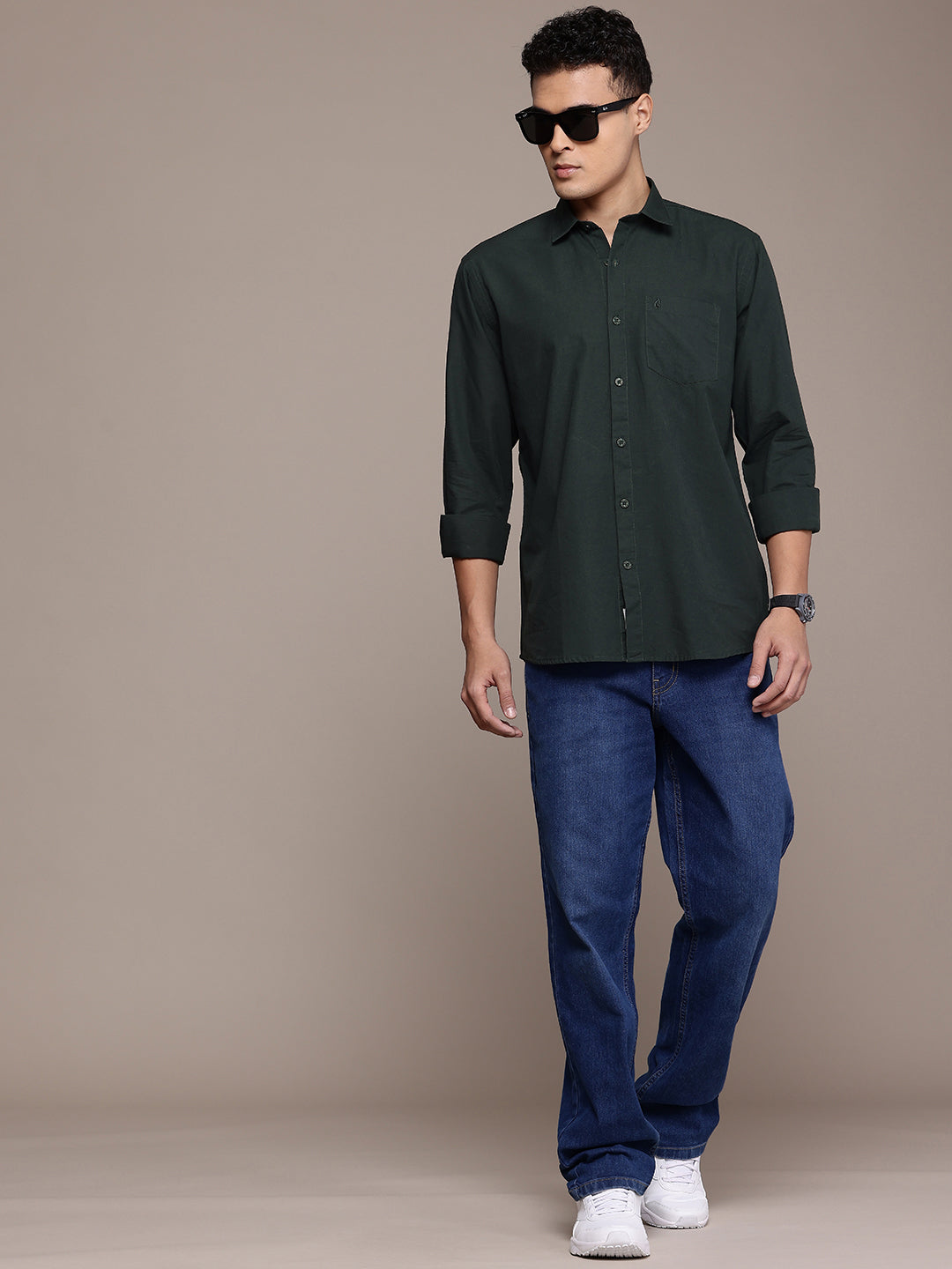 Green Full Sleeve Cotton Linen Shirt