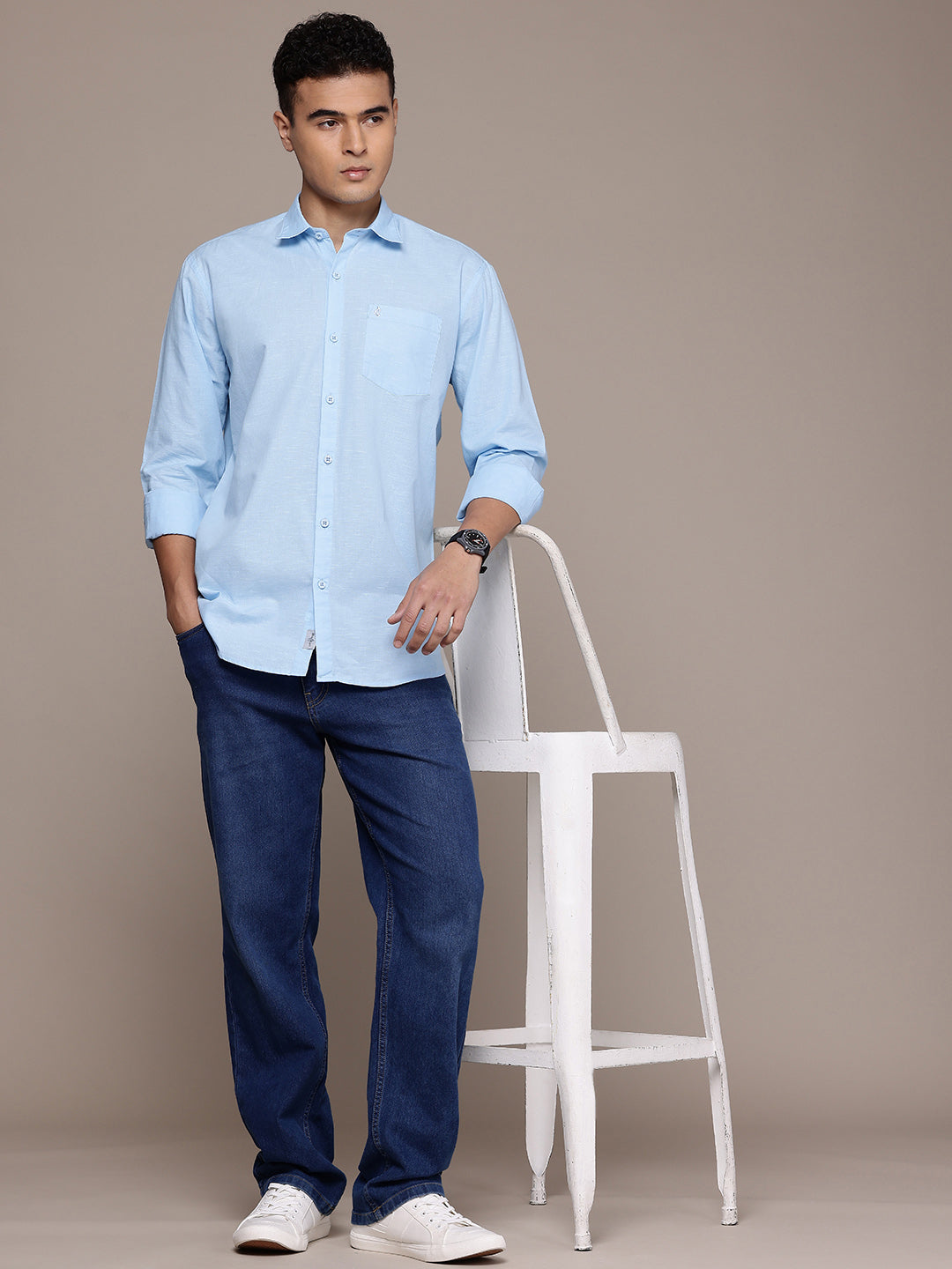Light Blue Full Sleeve Cotton Linen Shirt