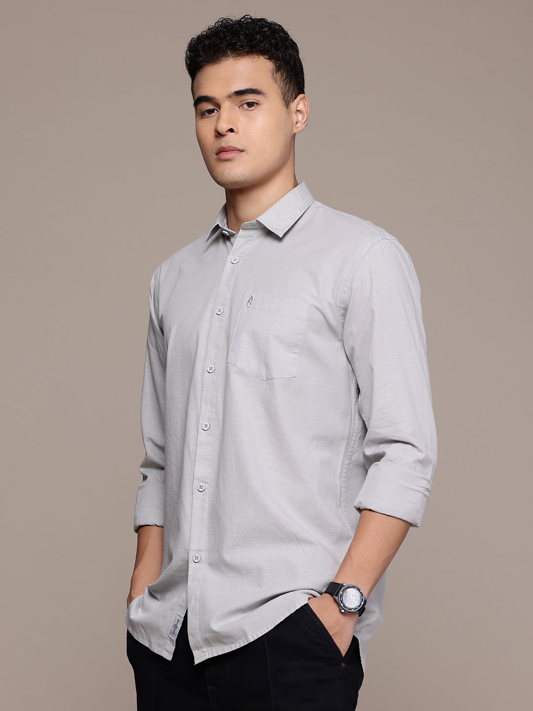 Light Grey Full Sleeve Cotton Linen Shirt