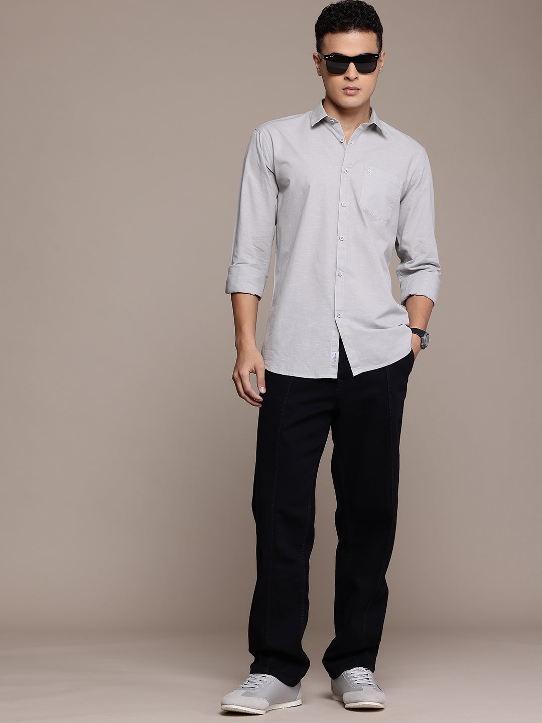 Light Grey Full Sleeve Cotton Linen Shirt