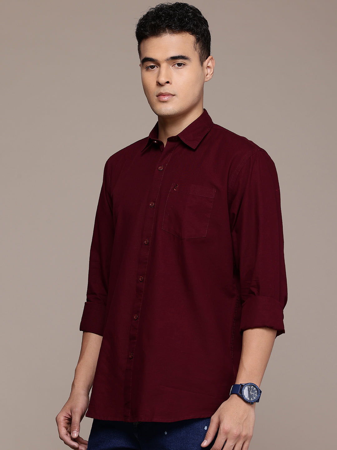 Maroon Full Sleeve Cotton Linen Shirt