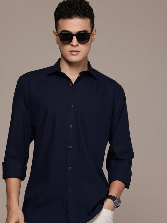 Navy Blue Full Sleeve Cotton Linen Shirt