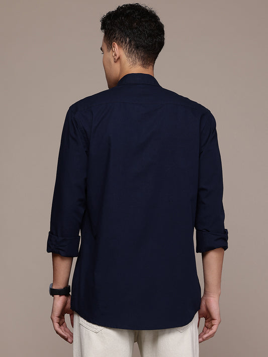 Navy Blue Full Sleeve Cotton Linen Shirt