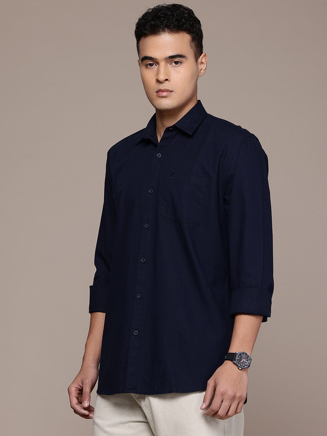 Navy Blue Full Sleeve Cotton Linen Shirt