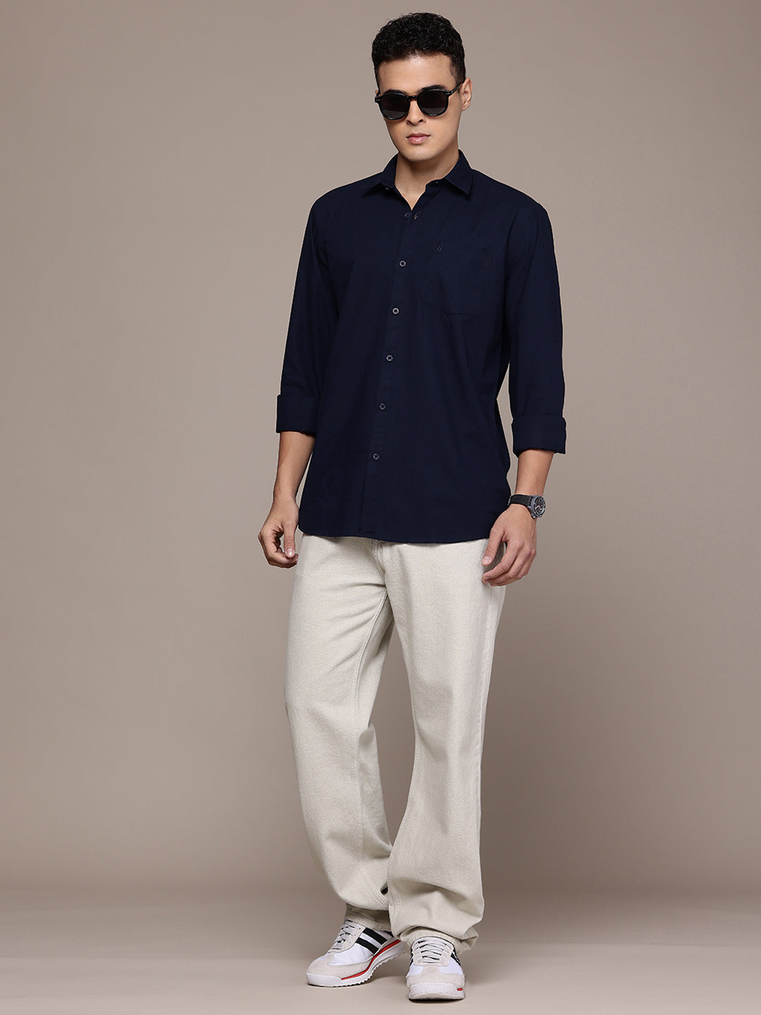 Navy Blue Full Sleeve Cotton Linen Shirt