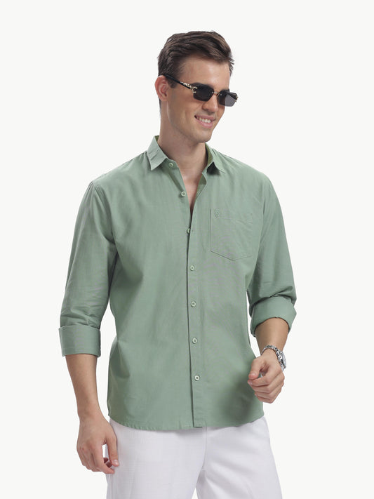 Olive Full Sleeve Cotton Linen Shirt