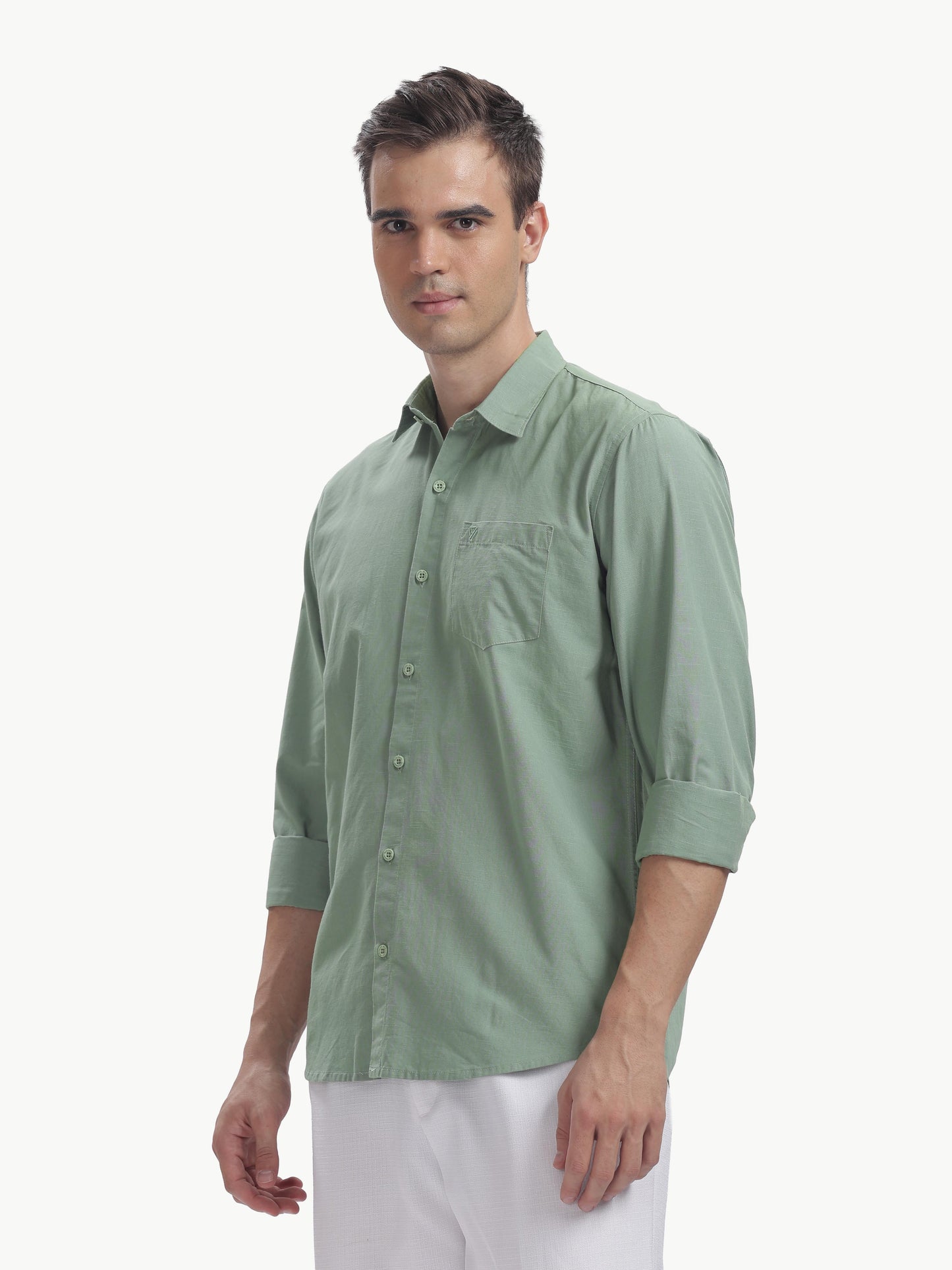 Olive Full Sleeve Cotton Linen Shirt