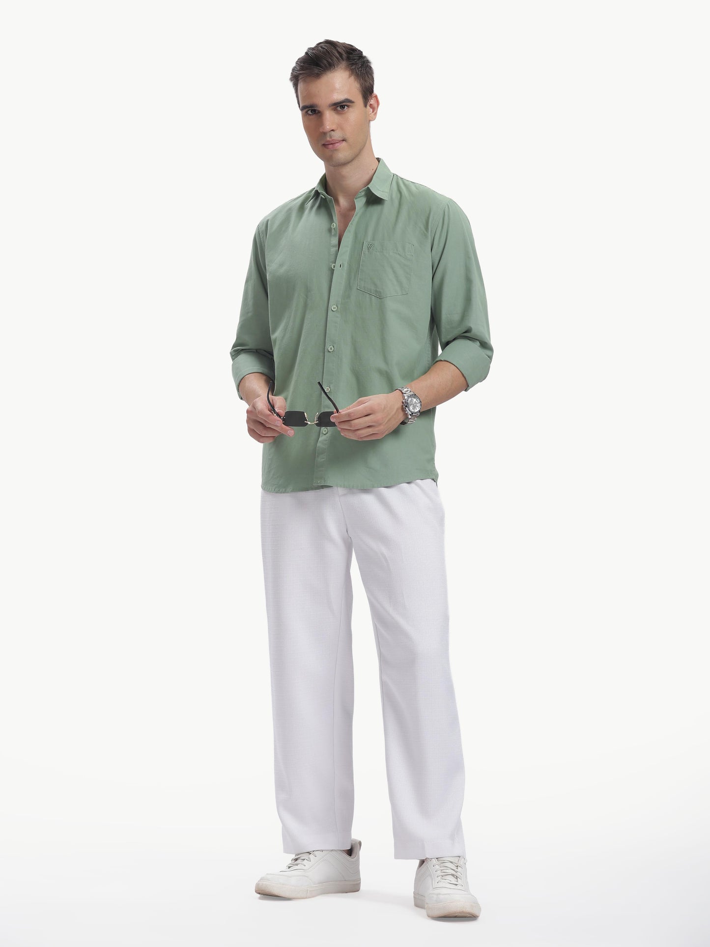 Olive Full Sleeve Cotton Linen Shirt