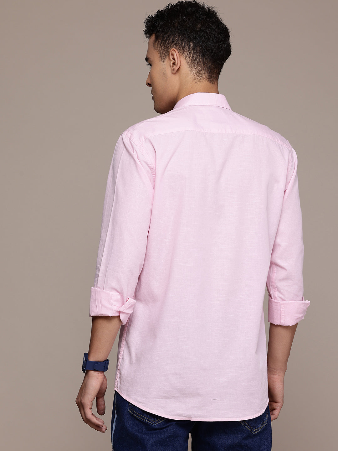 Pink Full Sleeve Cotton Linen Shirt