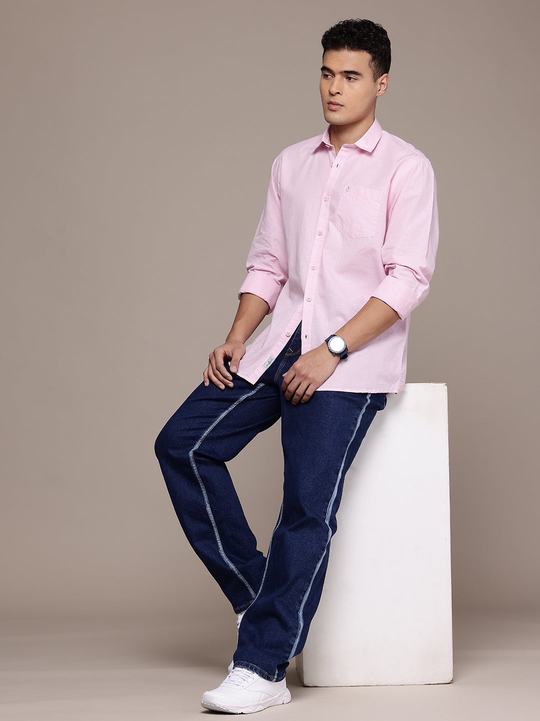 Pink Full Sleeve Cotton Linen Shirt