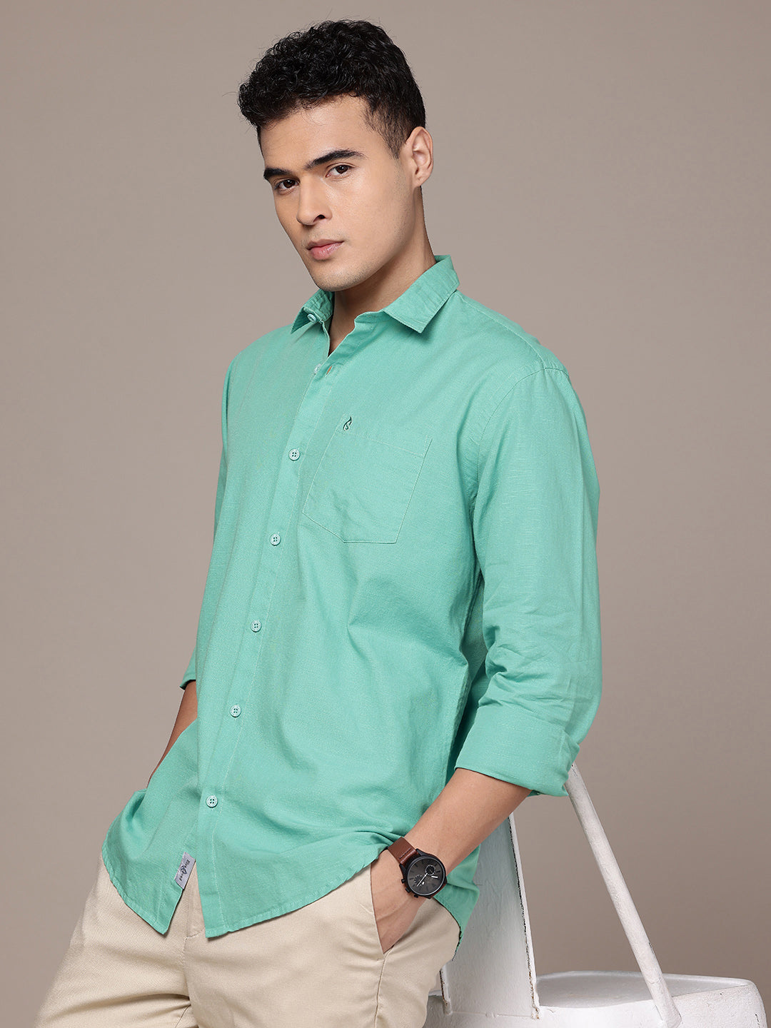Sea Foam Blue Full Sleeve Cotton Linen Shirt