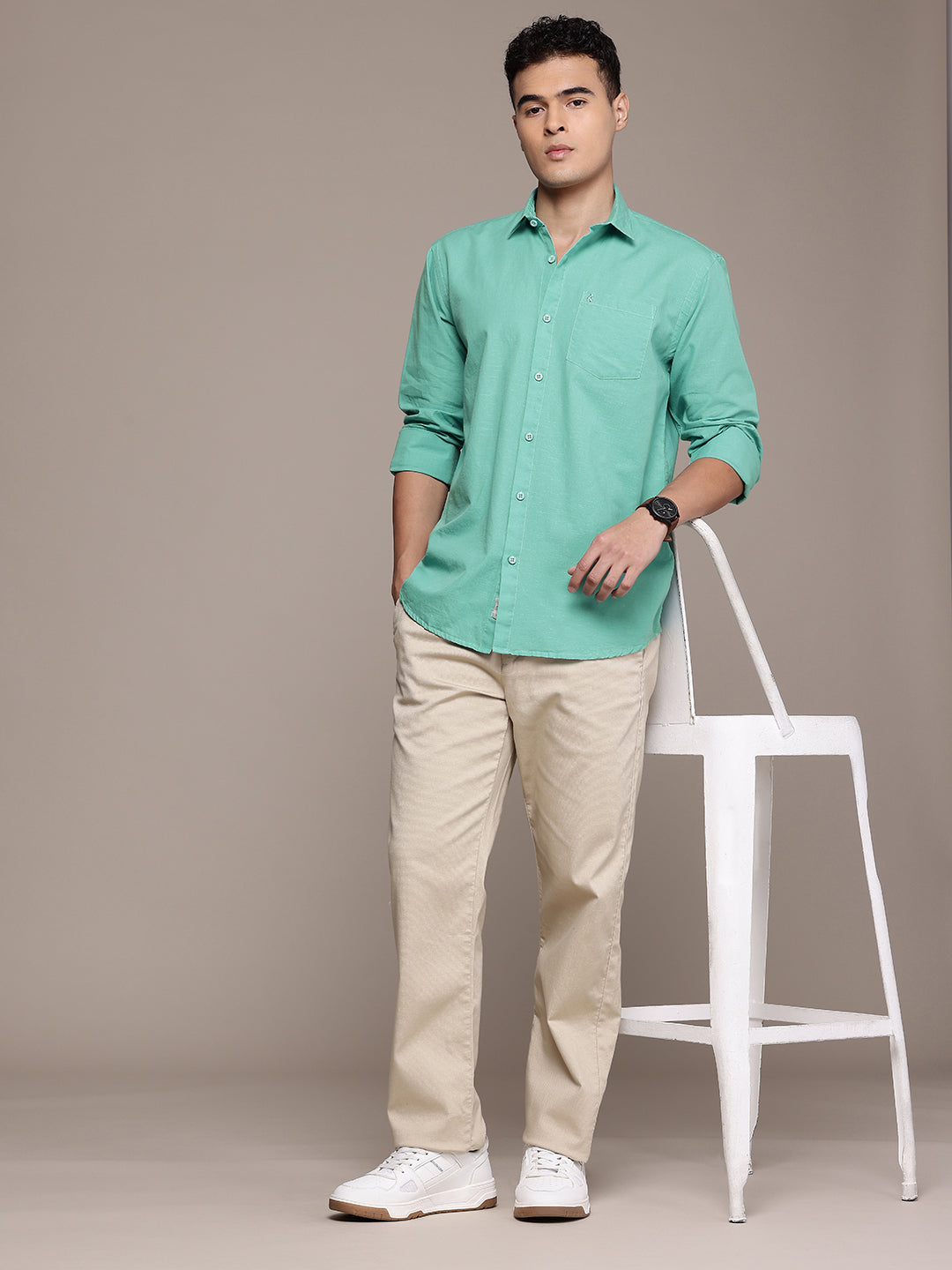 Sea Foam Blue Full Sleeve Cotton Linen Shirt