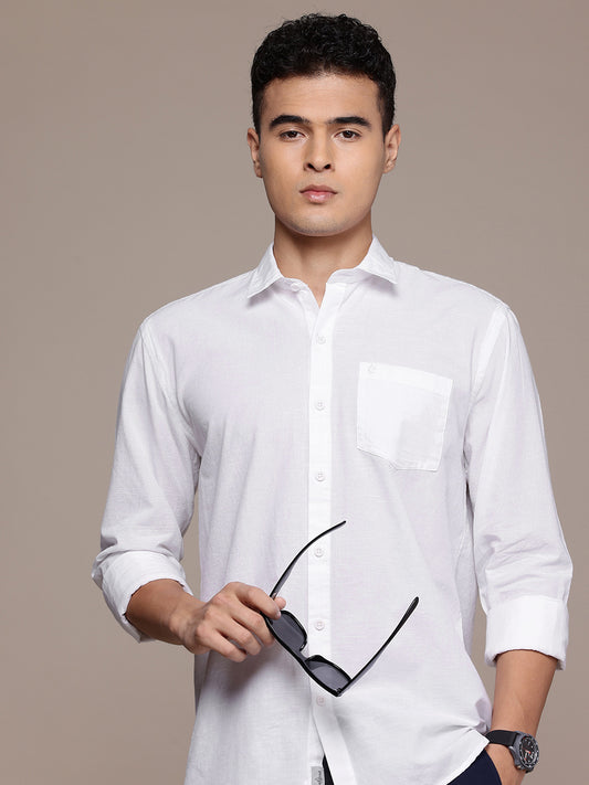 White Full Sleeve Cotton Linen Shirt