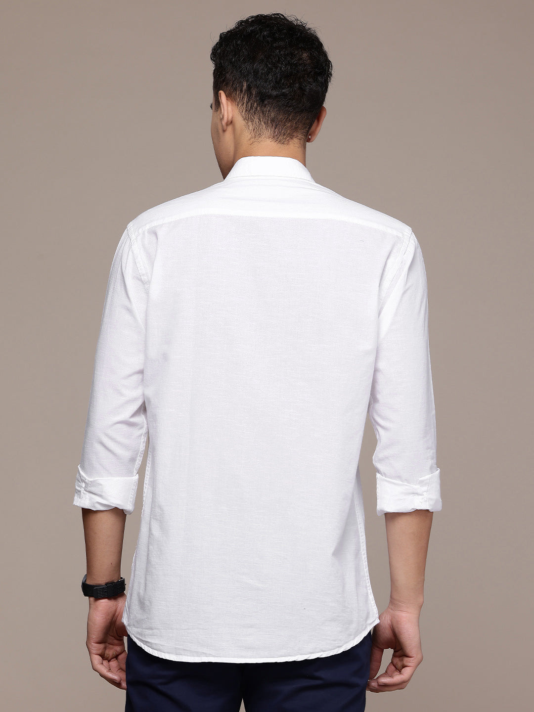 White Full Sleeve Cotton Linen Shirt