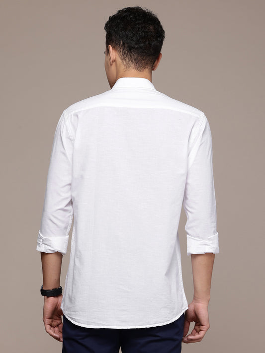 White Full Sleeve Cotton Linen Shirt
