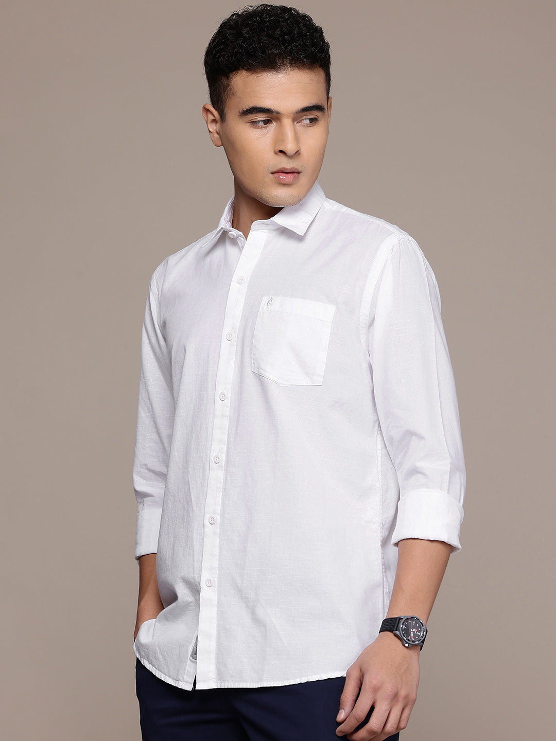 White Full Sleeve Cotton Linen Shirt