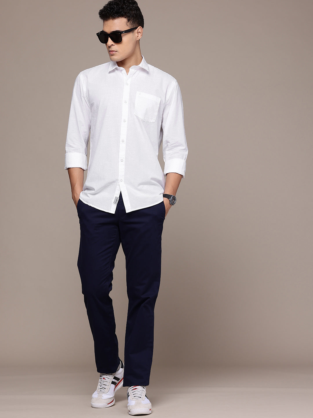 White Full Sleeve Cotton Linen Shirt