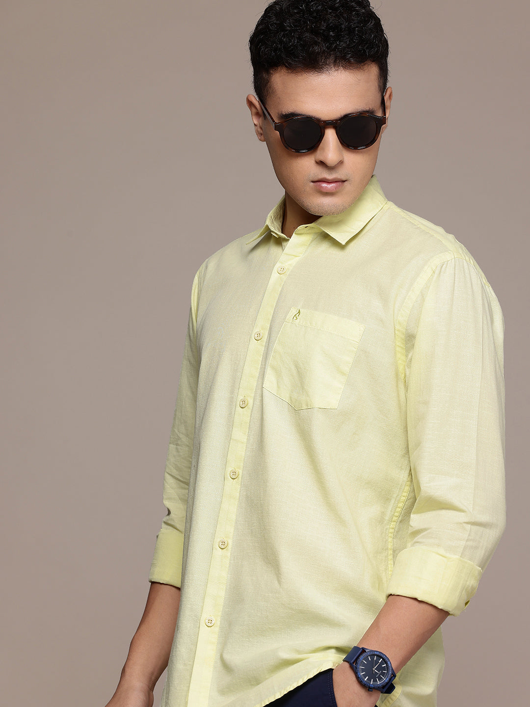Yellow Full Sleeve Cotton Linen Shirt