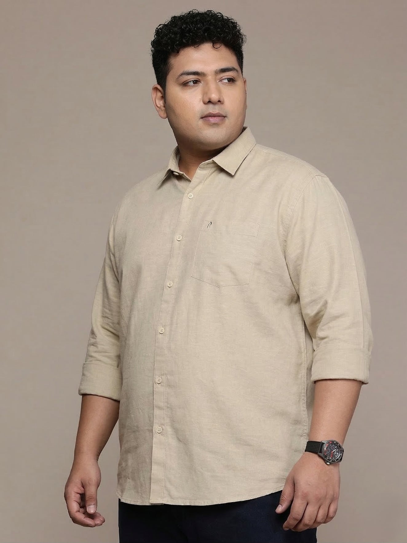 Beige Full Sleeve Cotton Linen Shirt