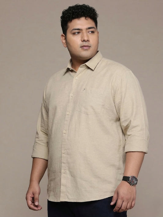Beige Full Sleeve Cotton Linen Shirt