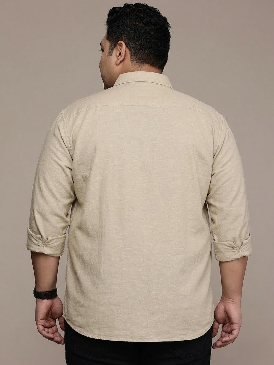 Beige Full Sleeve Cotton Linen Shirt