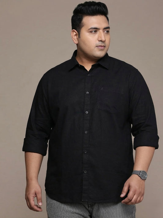 Black Full Sleeve Cotton Linen Shirt