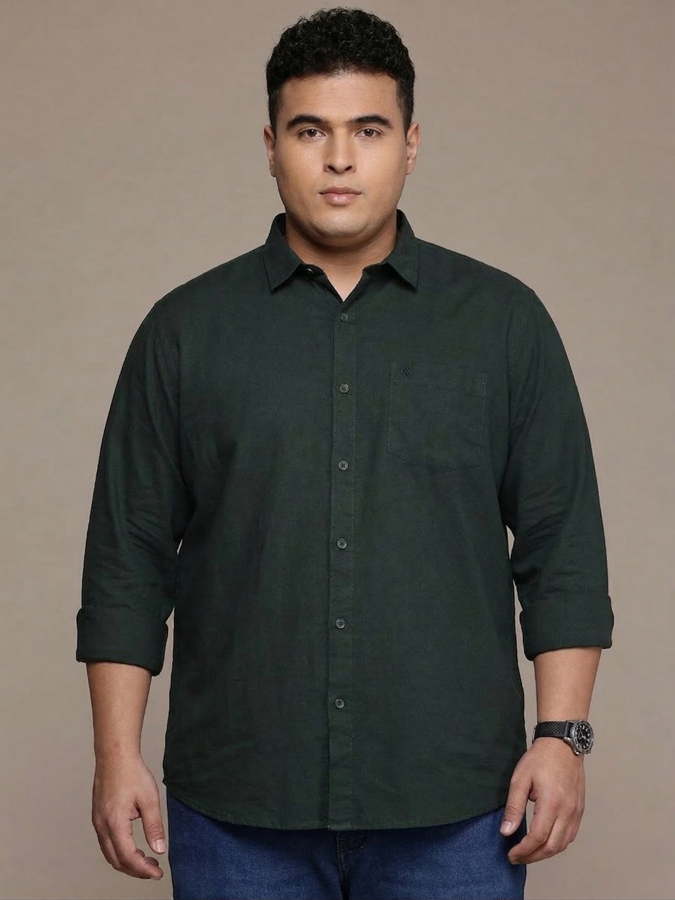 Green Full Sleeve Cotton Linen Shirt