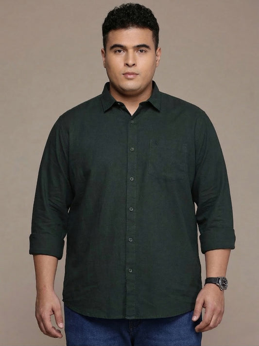 Green Full Sleeve Cotton Linen Shirt